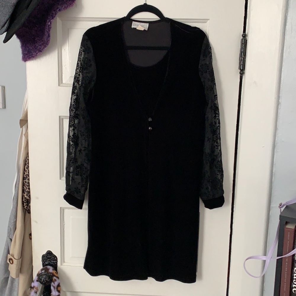 Black lace velvet mini dress